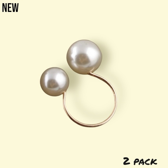 💝New 2 Ring Set Silver & Gold Faux Pearl Adjustable Rings - Picture 7 of 7